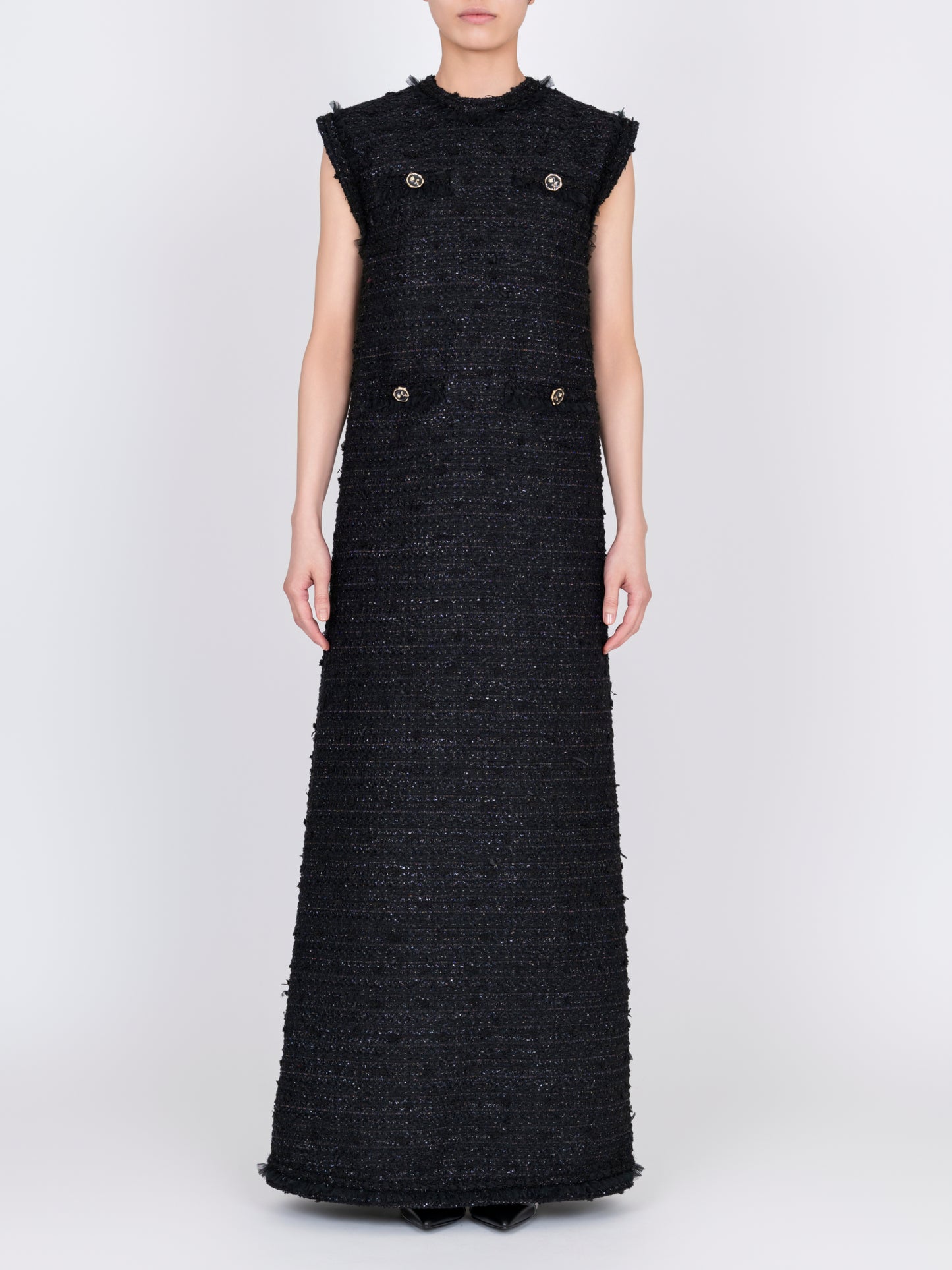 Tulle Layered Tweed Sleeveless Dress