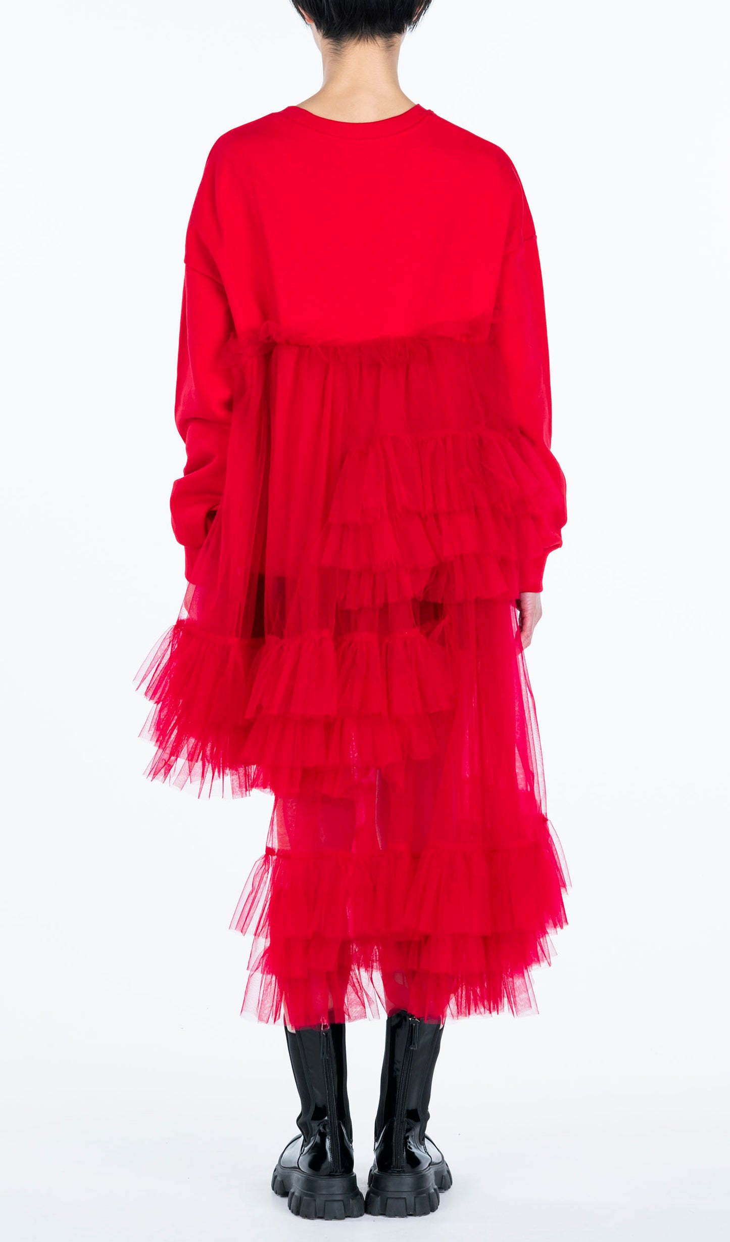 Asymmetric Tulle Sweat Shirt