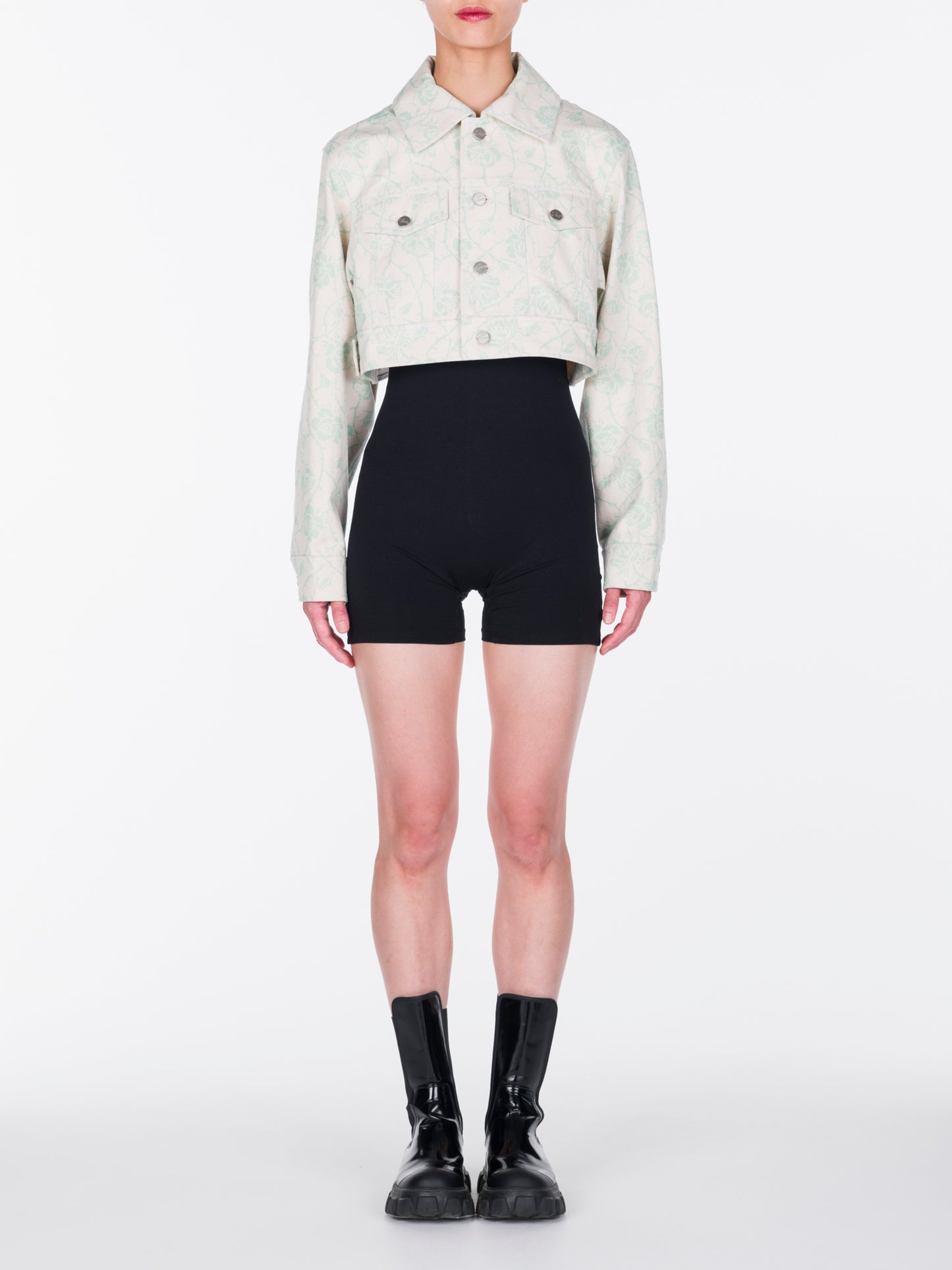Printed Denim Cropped Jacket