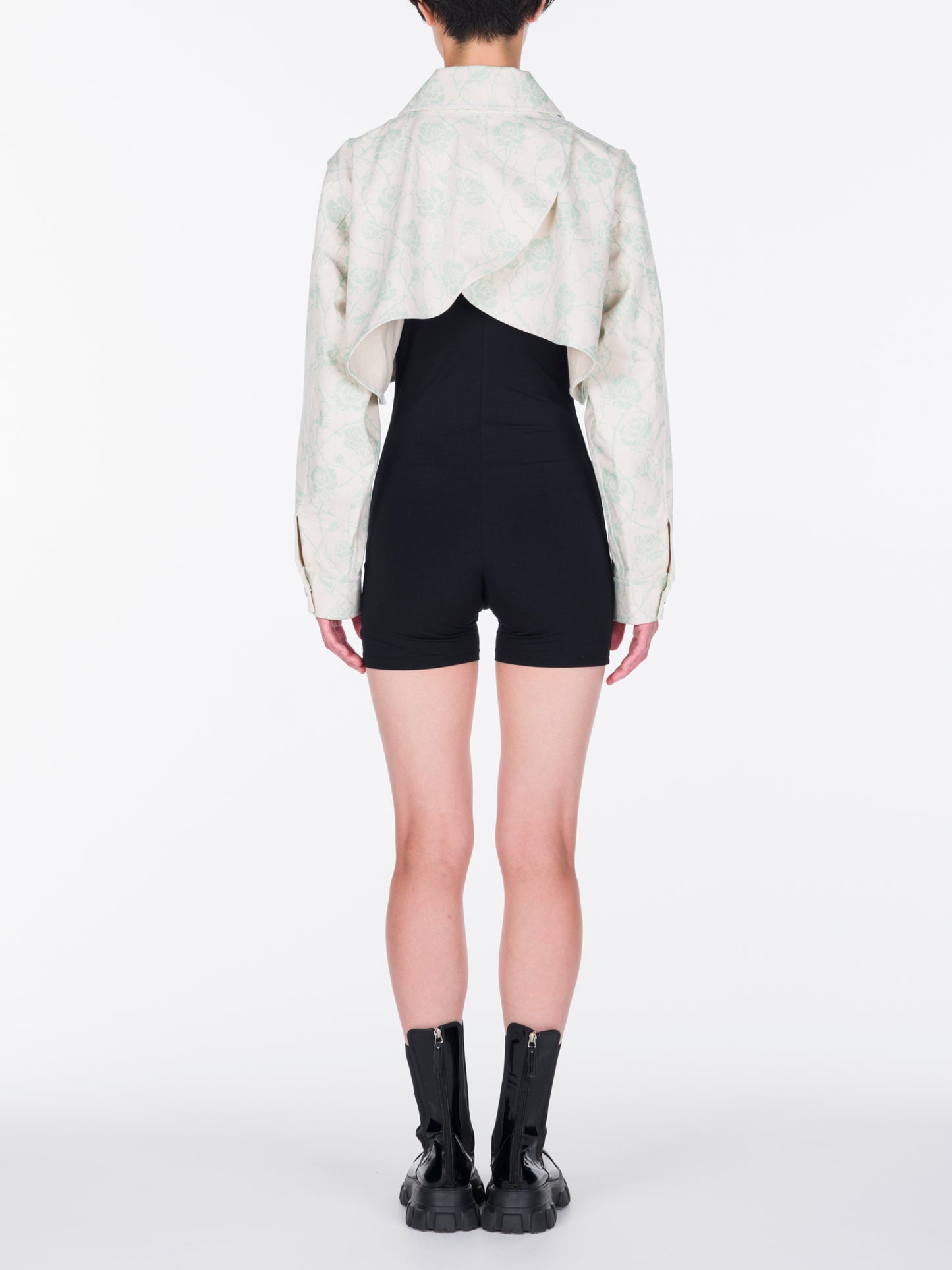 Printed Denim Cropped Jacket