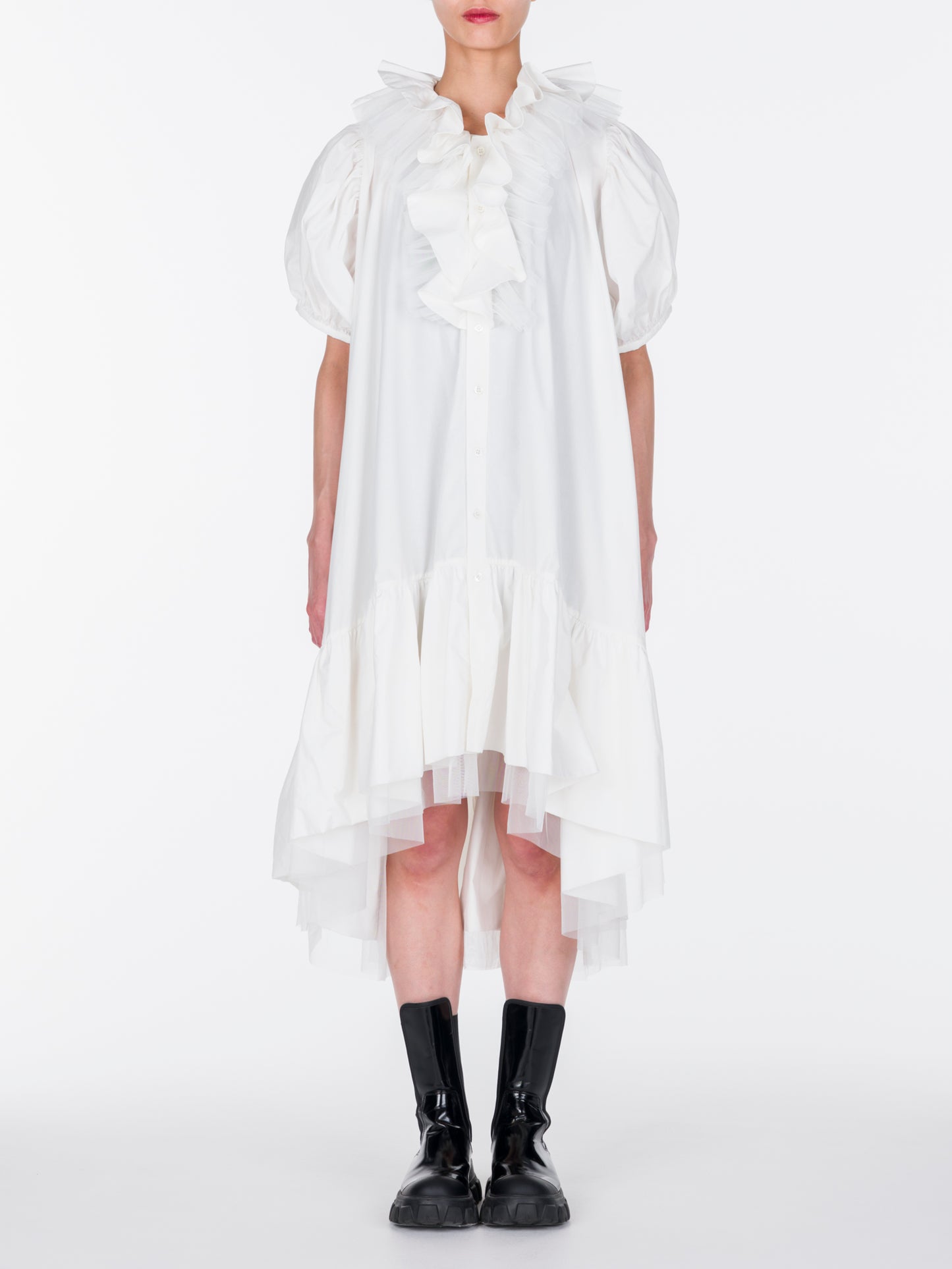 Tulle Layered Puff Sleeve Dress