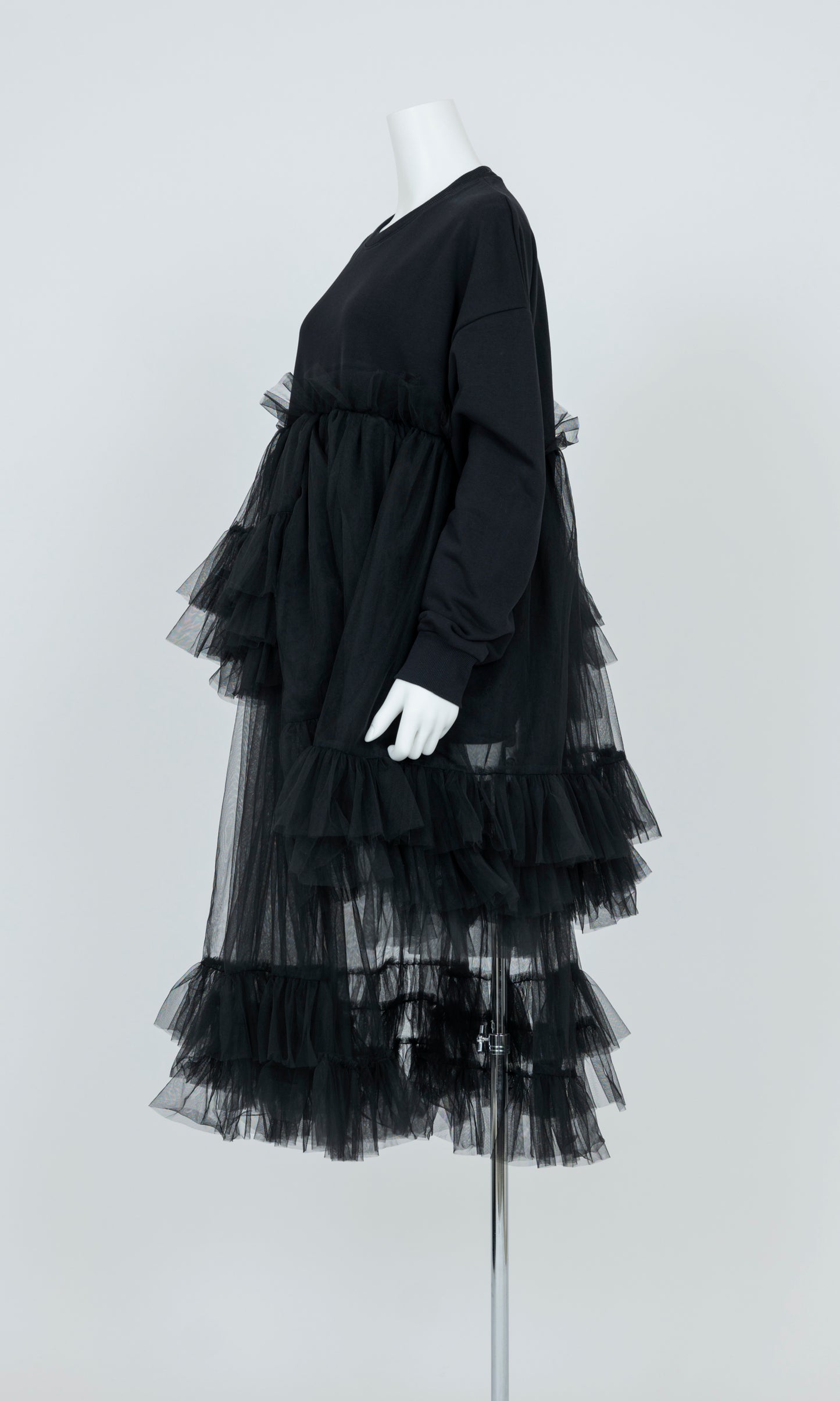 Asymmetric Tulle Sweat Shirt
