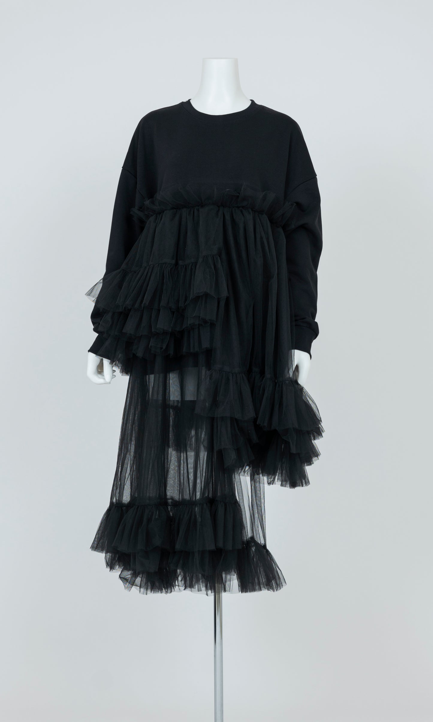 Asymmetric Tulle Sweat Shirt