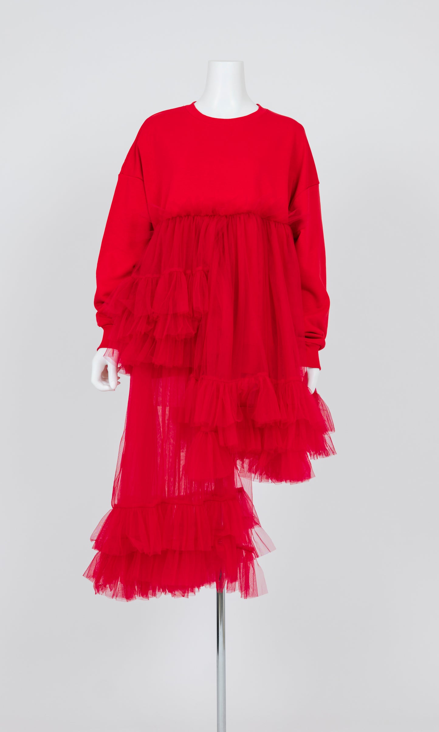Asymmetric Tulle Sweat Shirt