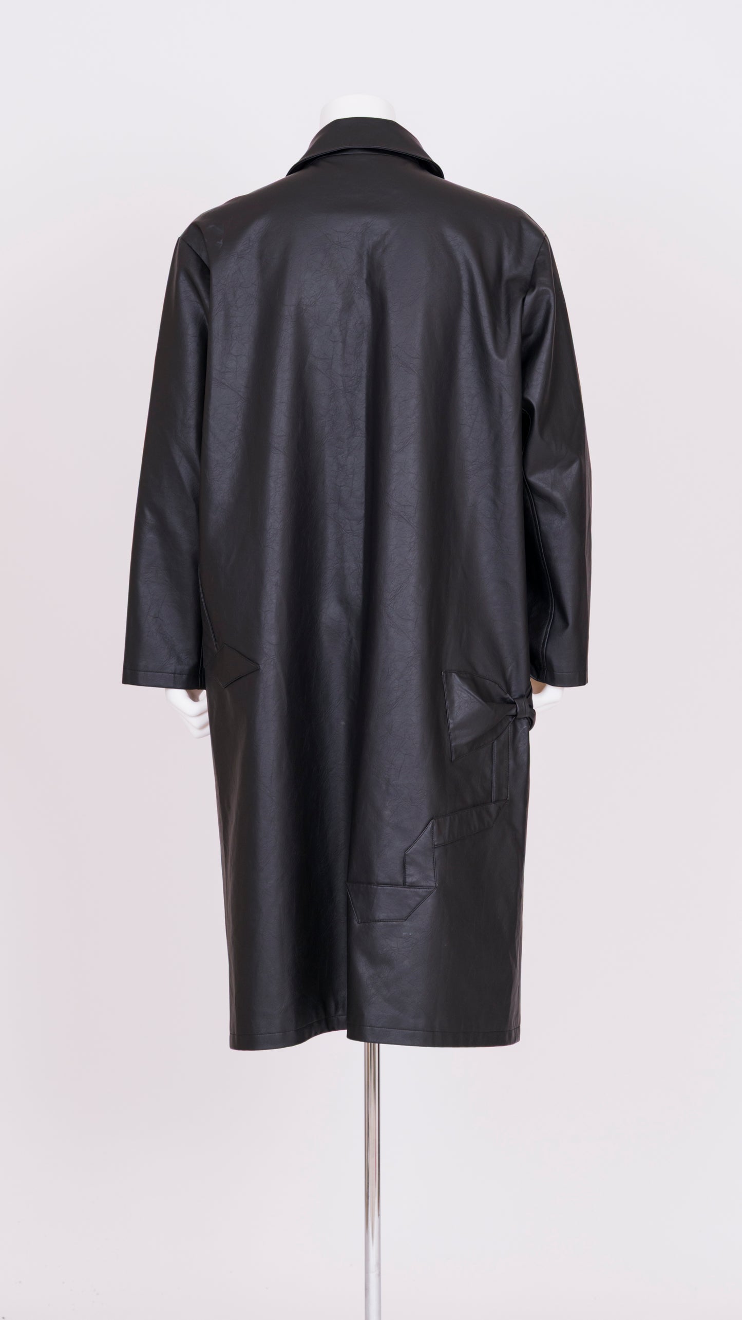 Ribbon Detail Faux Leather Car Coat