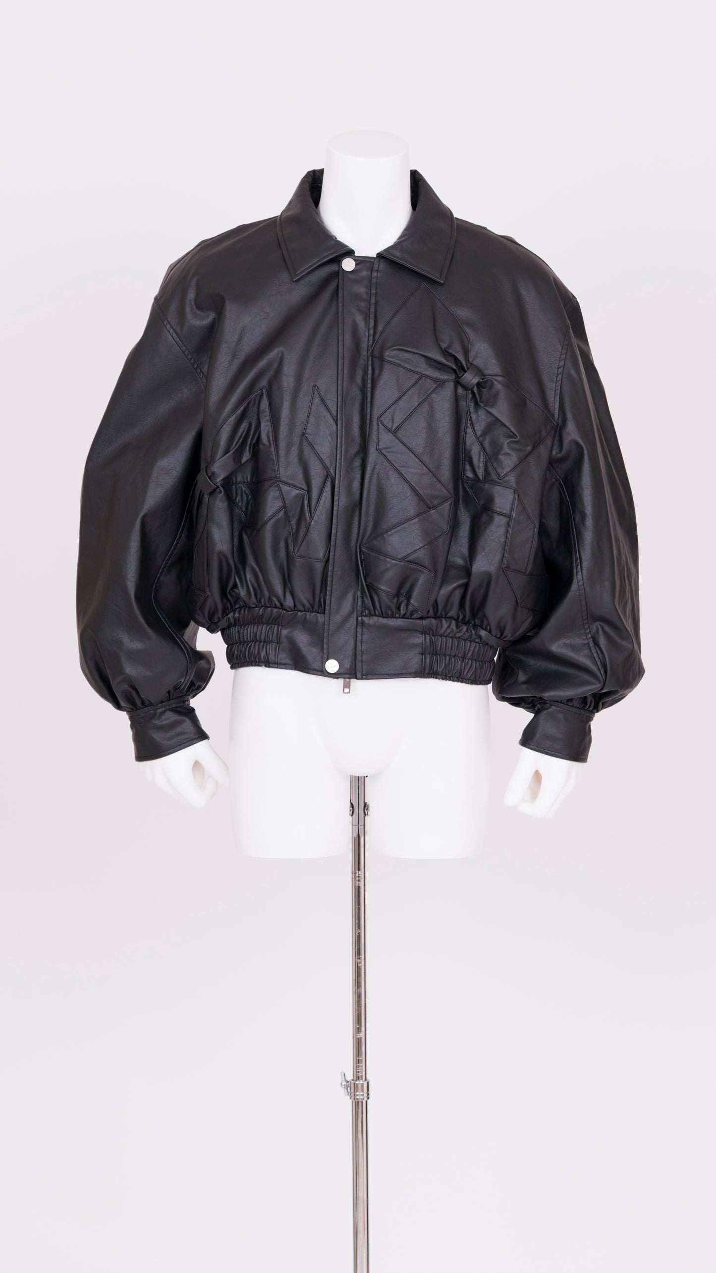 Ribbon Detail Faux Leather Bomber Jacket