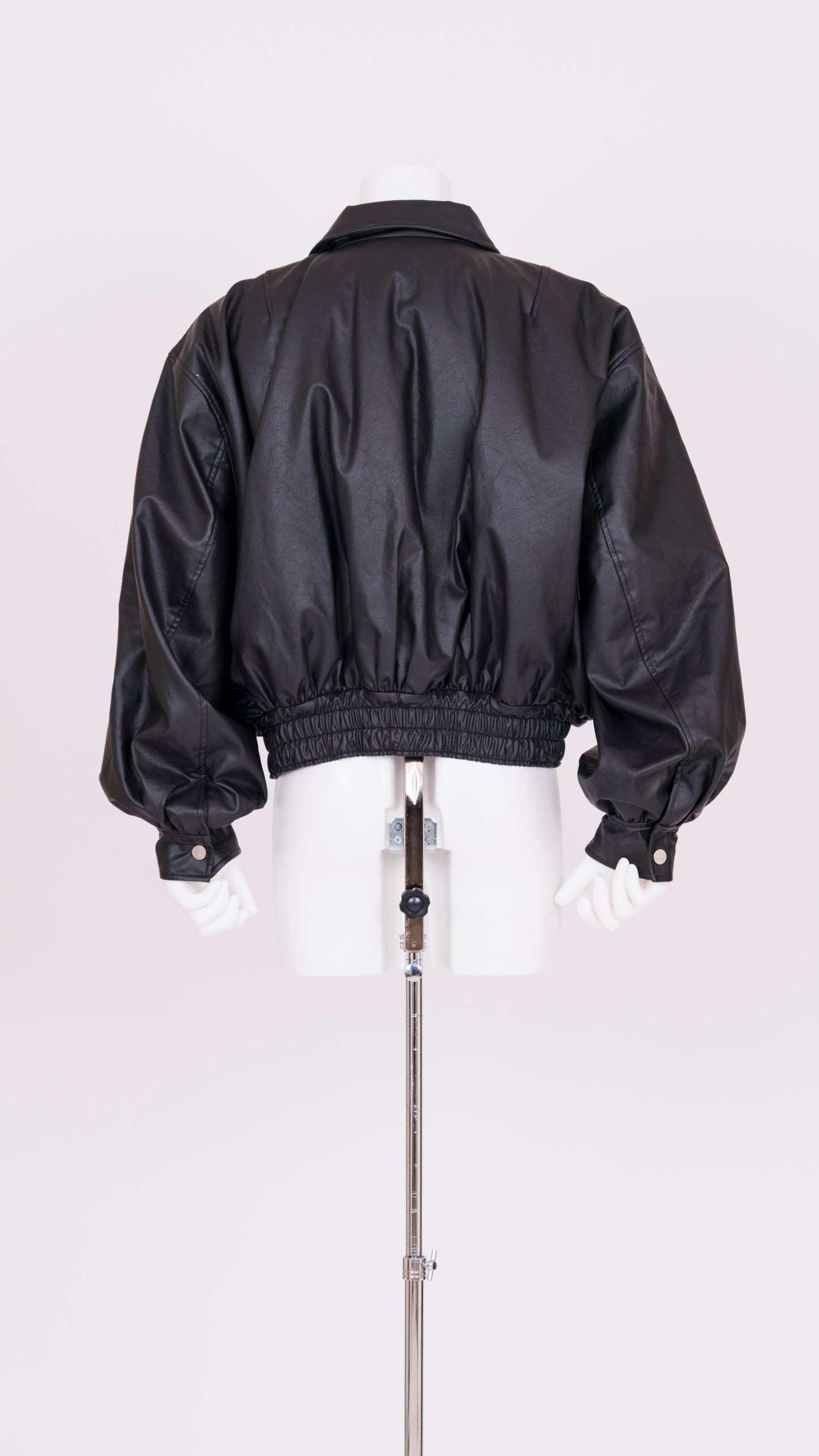 Ribbon Detail Faux Leather Bomber Jacket
