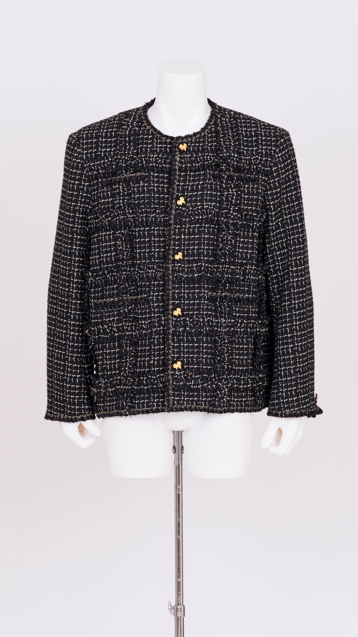 Ruffle Tweed Collarless Jacket