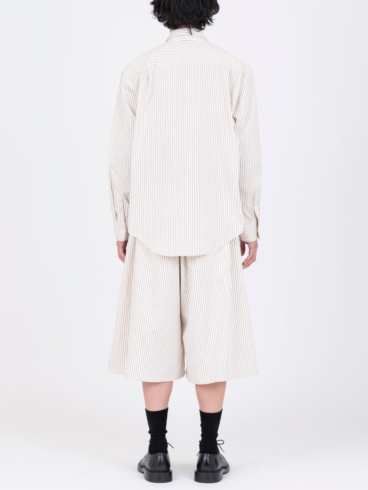 Detachable Ribbon Collar Striped Shirt