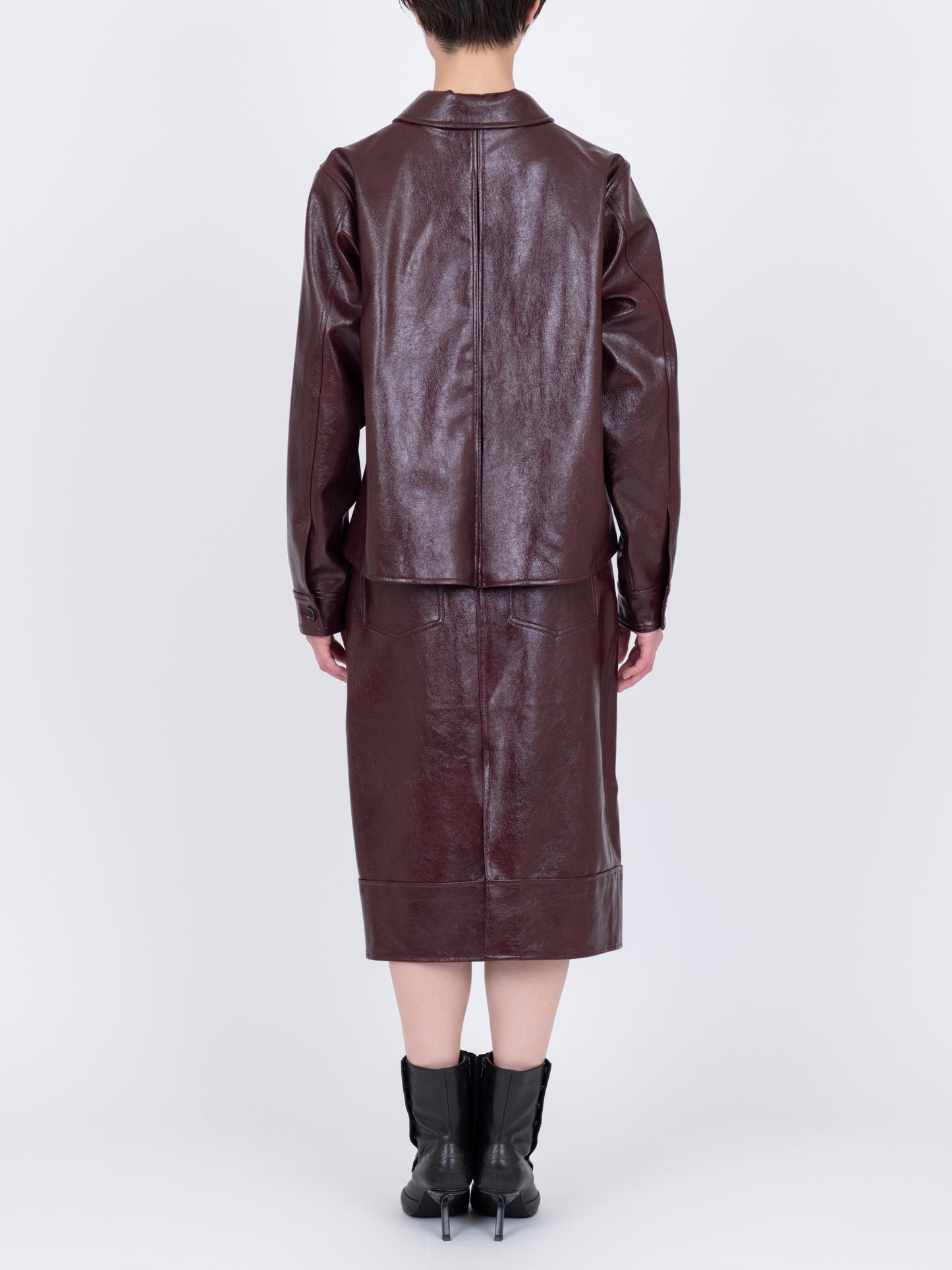 Faux Leather Plis Creux Jacket