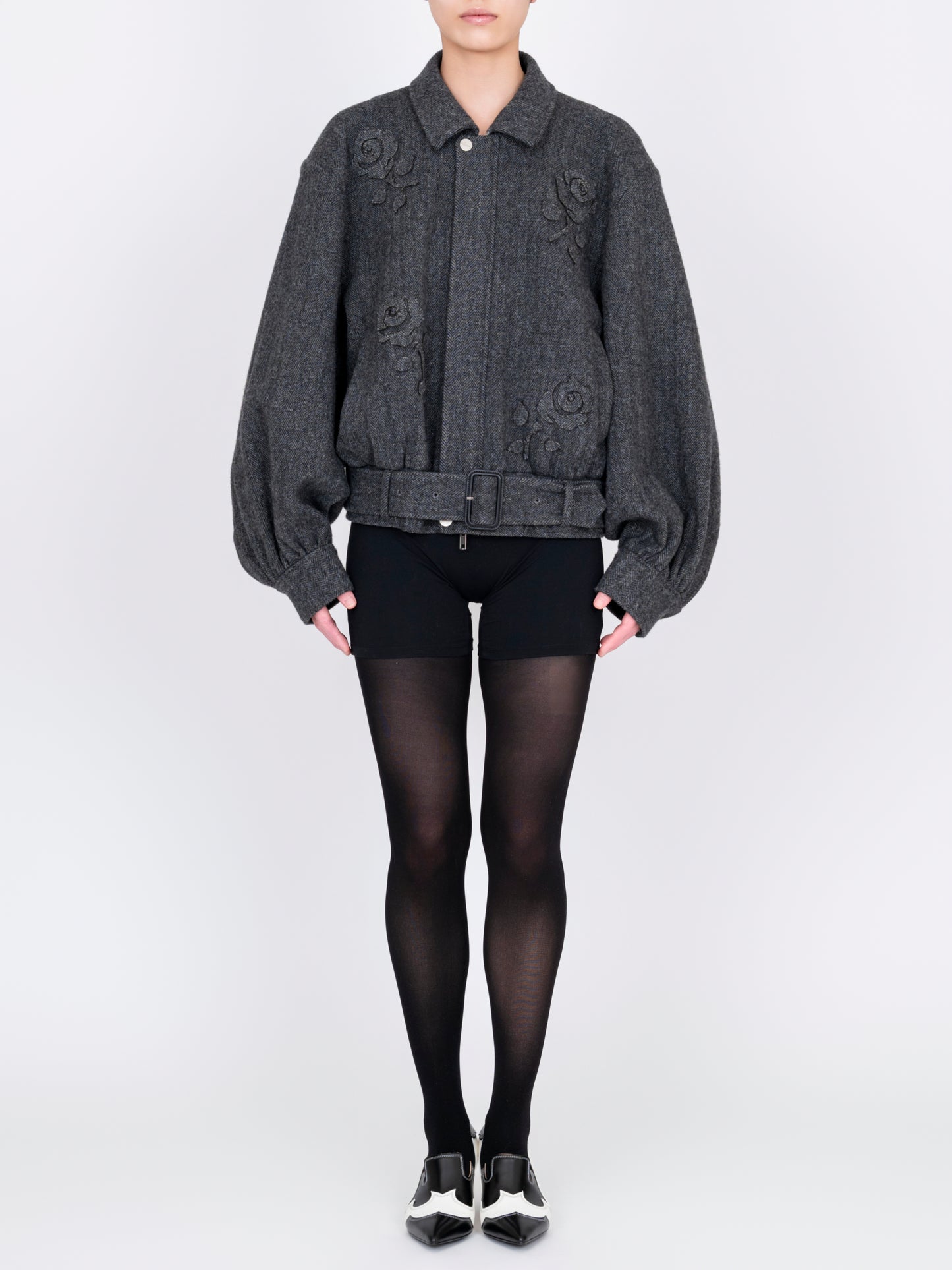 Flower Applique Bomber Jacket