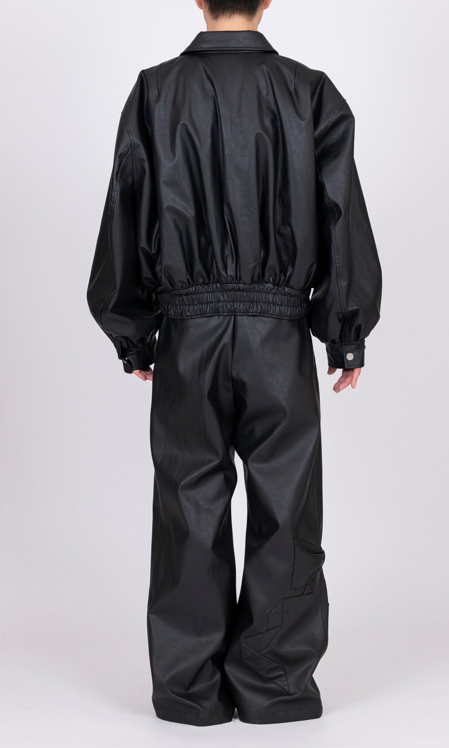 Ribbon Detail Faux Leather Bomber Jacket