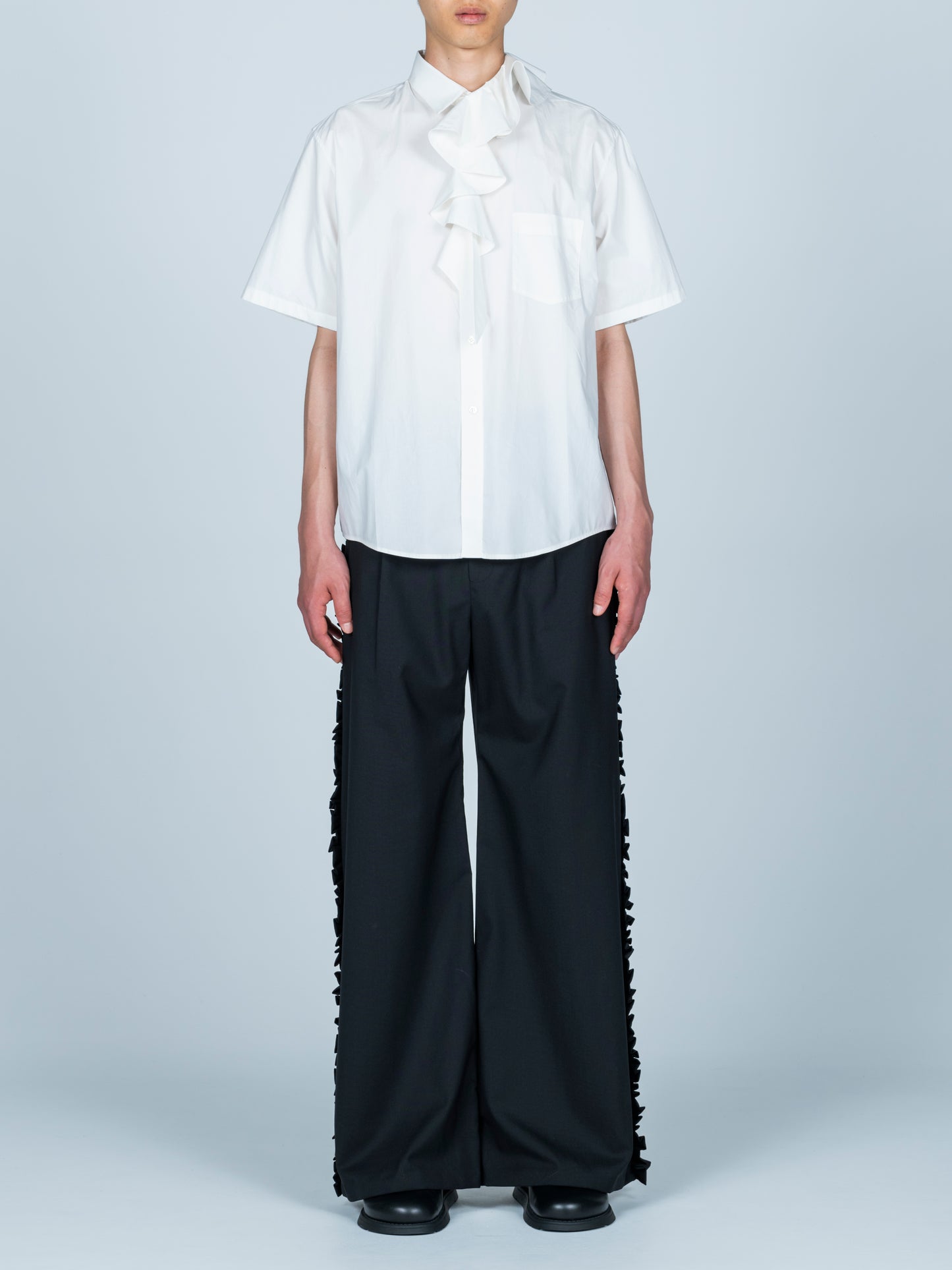 Ruffle Collar Short Sleeve Shirt