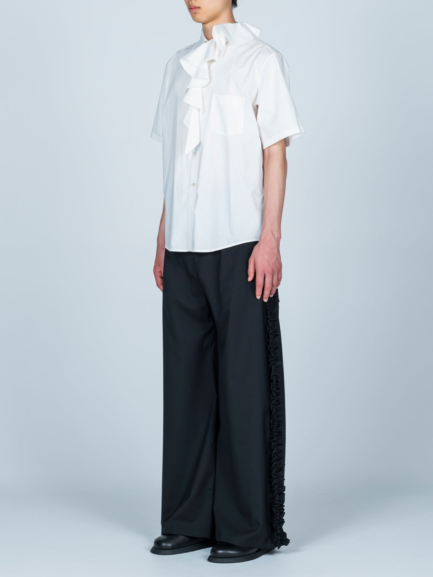 Ruffle Collar Short Sleeve Shirt