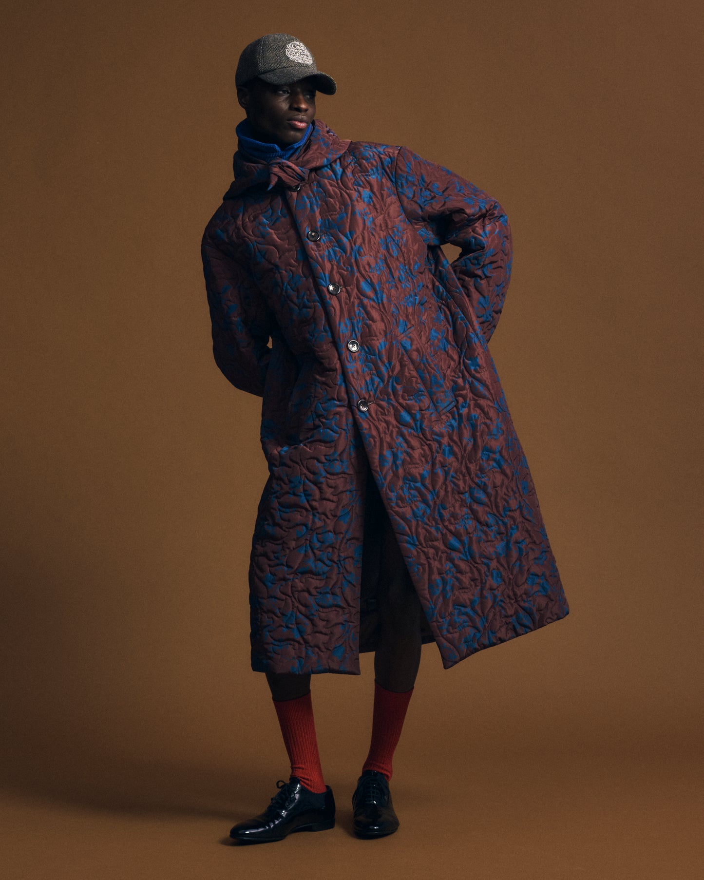 Flower Pattern Quilted Coat