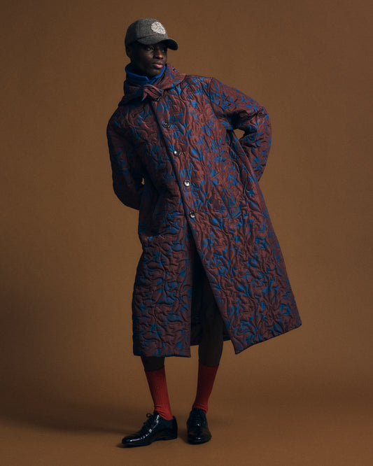 Flower Pattern Quilted Coat