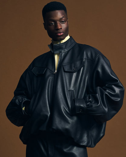 Leather Balloon Harrington Jacket
