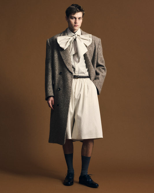 Detachable  Ribbon Collar  Striped Shirt