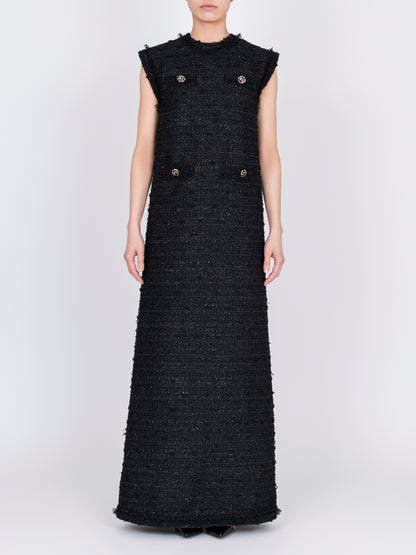 Tulle Layered  Tweed Sleeveless Dress
