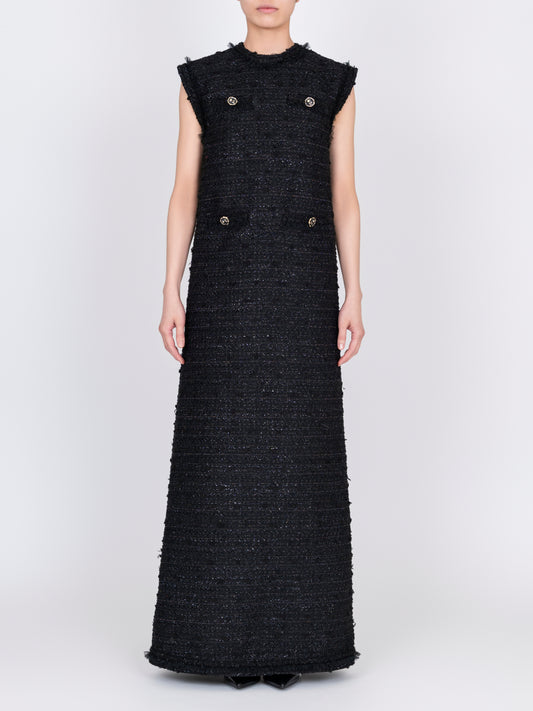 Tulle Layered  Tweed Sleeveless Dress