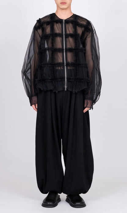 Ruffle Tulle Bomber Jacket