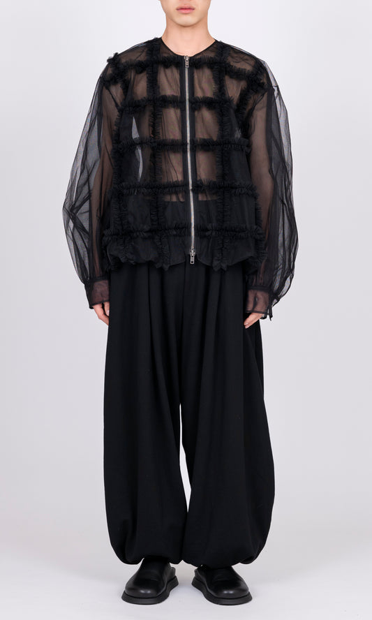 Ruffle Tulle Bomber Jacket
