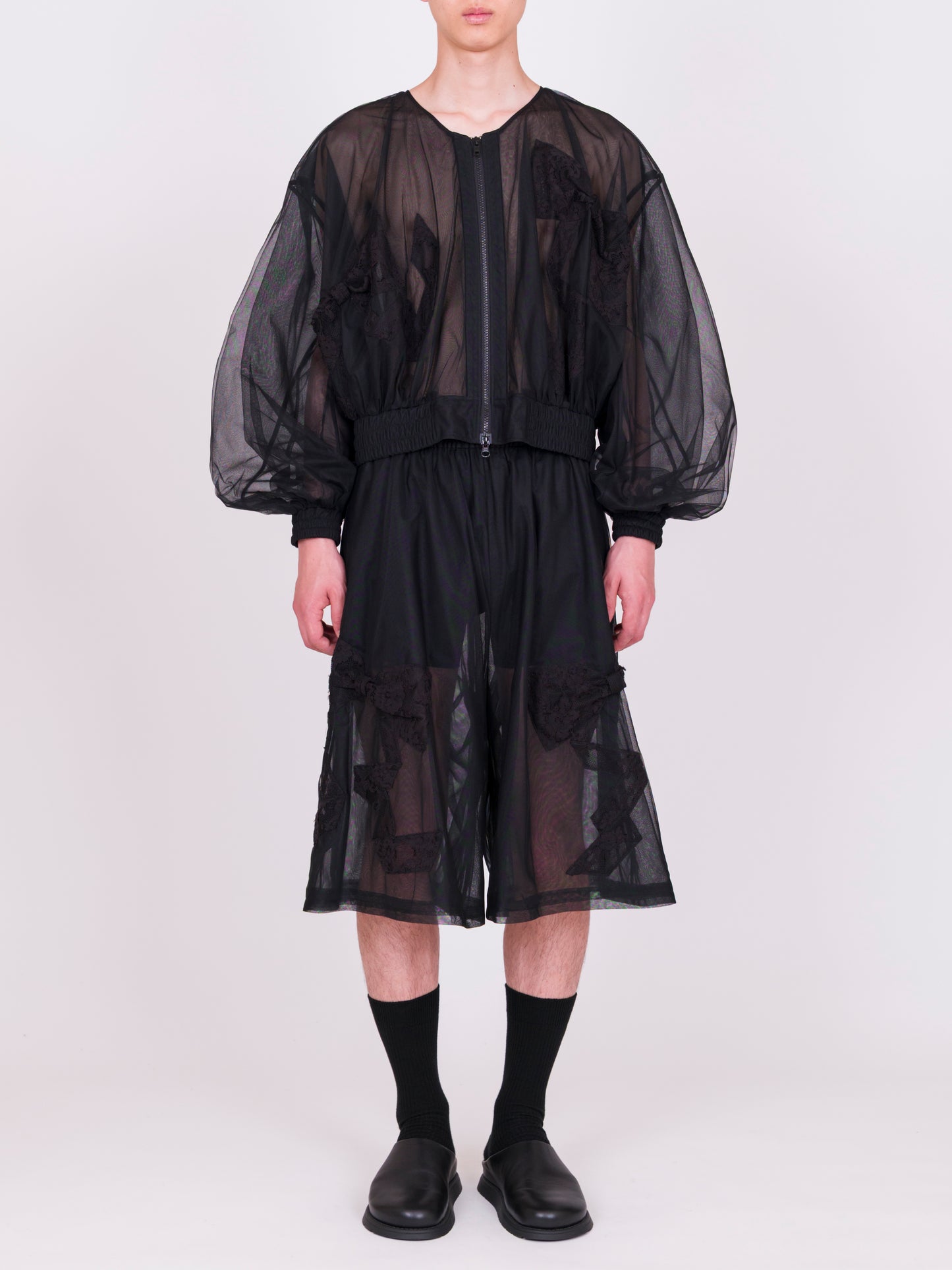 Ribbon Detail Tulle Bomber