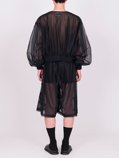 Ribbon Detail Tulle Bomber