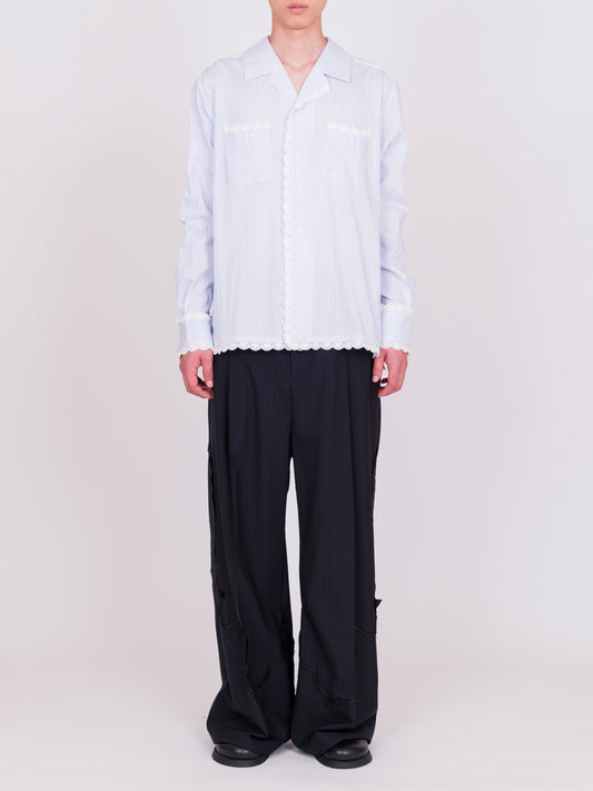 Lace Trimmed Open Collar Shirt