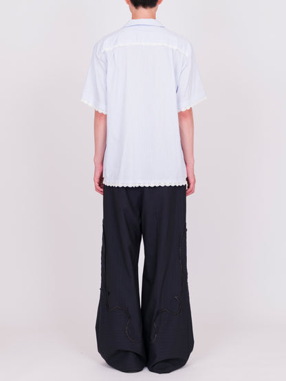 Lace Trimmed Open Collar S/S Shirt
