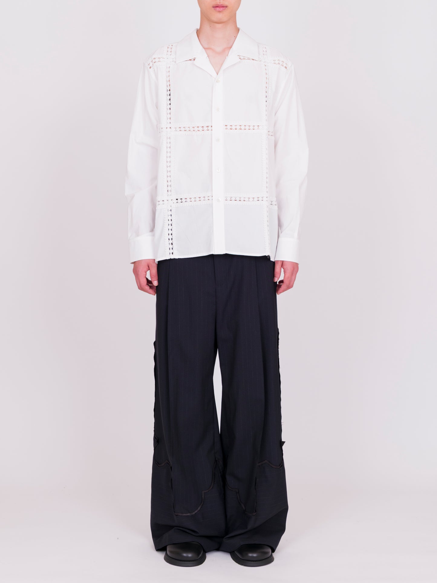 Panel Lace Open Collar Shirt