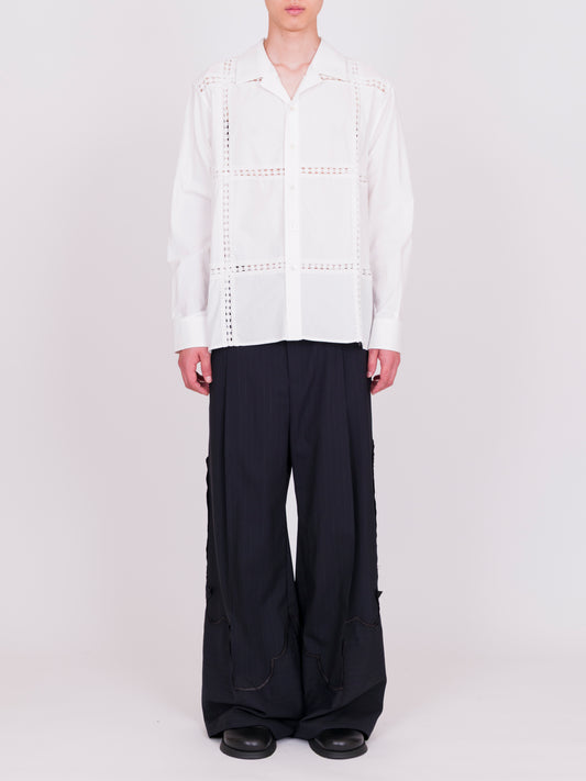 Panel Lace  Open Collar Shirt