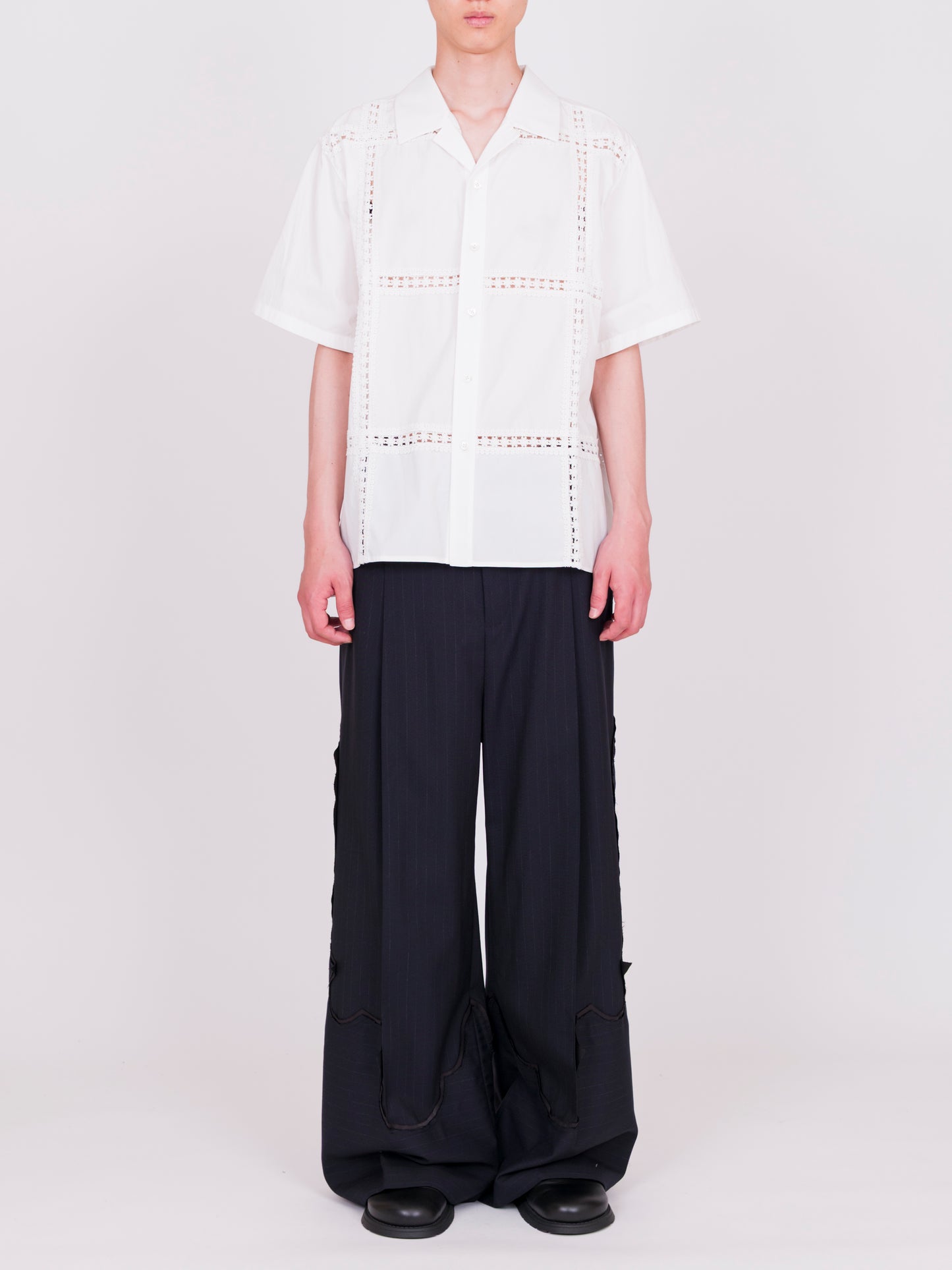 Panel Lace S/S Open Collar Shirt