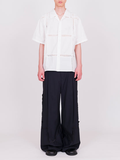 Panel Lace S/S Open Collar Shirt