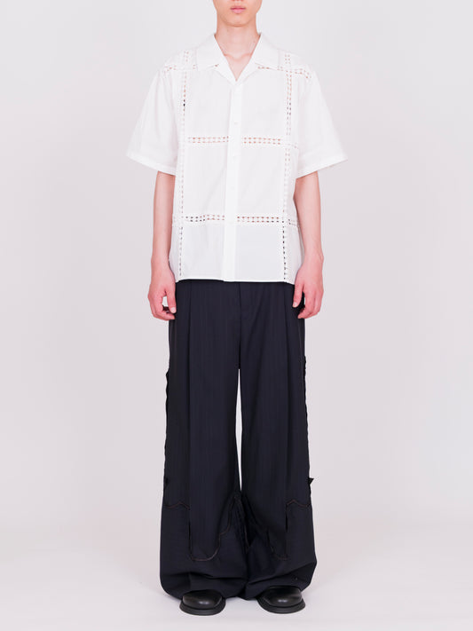 Panel Lace S/S Open Collar Shirt
