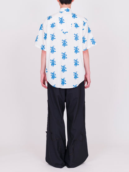 Ribbon Collar Short Sleeve Shirt