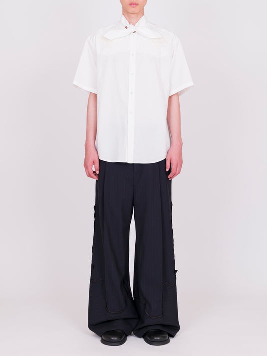 Hand Embroidered Ribbon Collar S/S Shirt