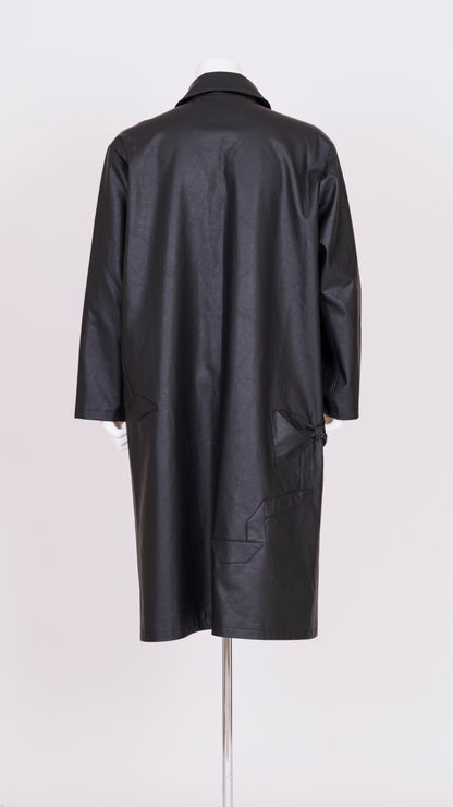 Ribbon Detail Faux Leather Car Coat