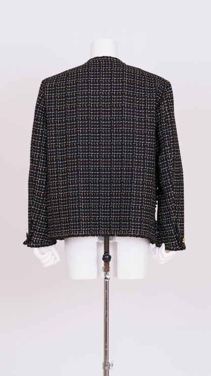 Ruffle Tweed Collarless Jacket