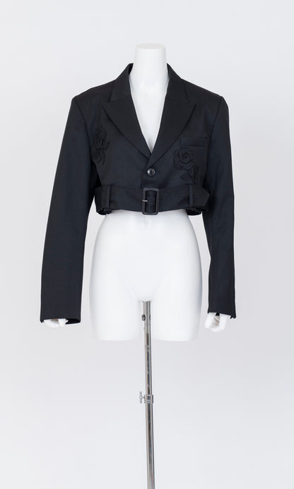 Flower Applique Cropped Blazer