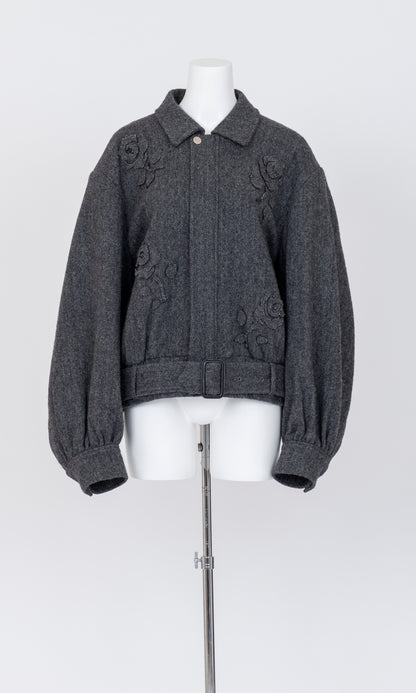 Flower Applique Bomber Jacket