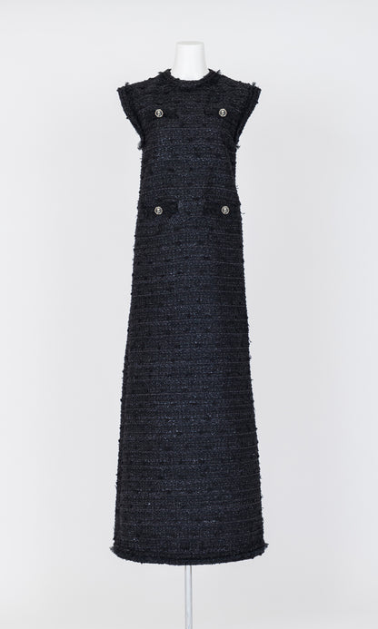 Tulle Layered  Tweed Sleeveless Dress