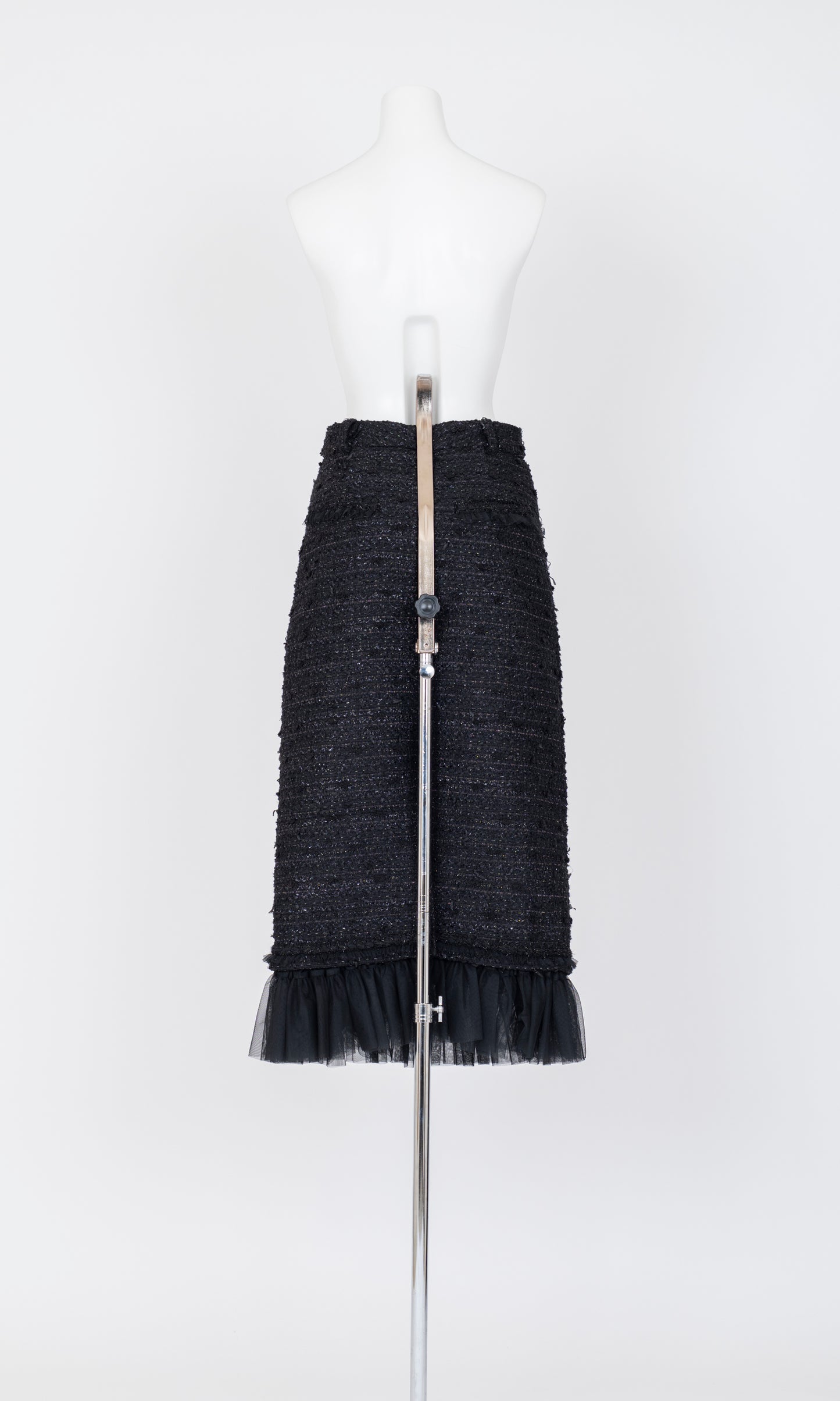 Tulle Layered Tweed Midi Skirt