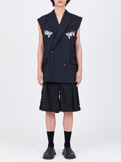 Embroidered Sleeveless Western Blazer