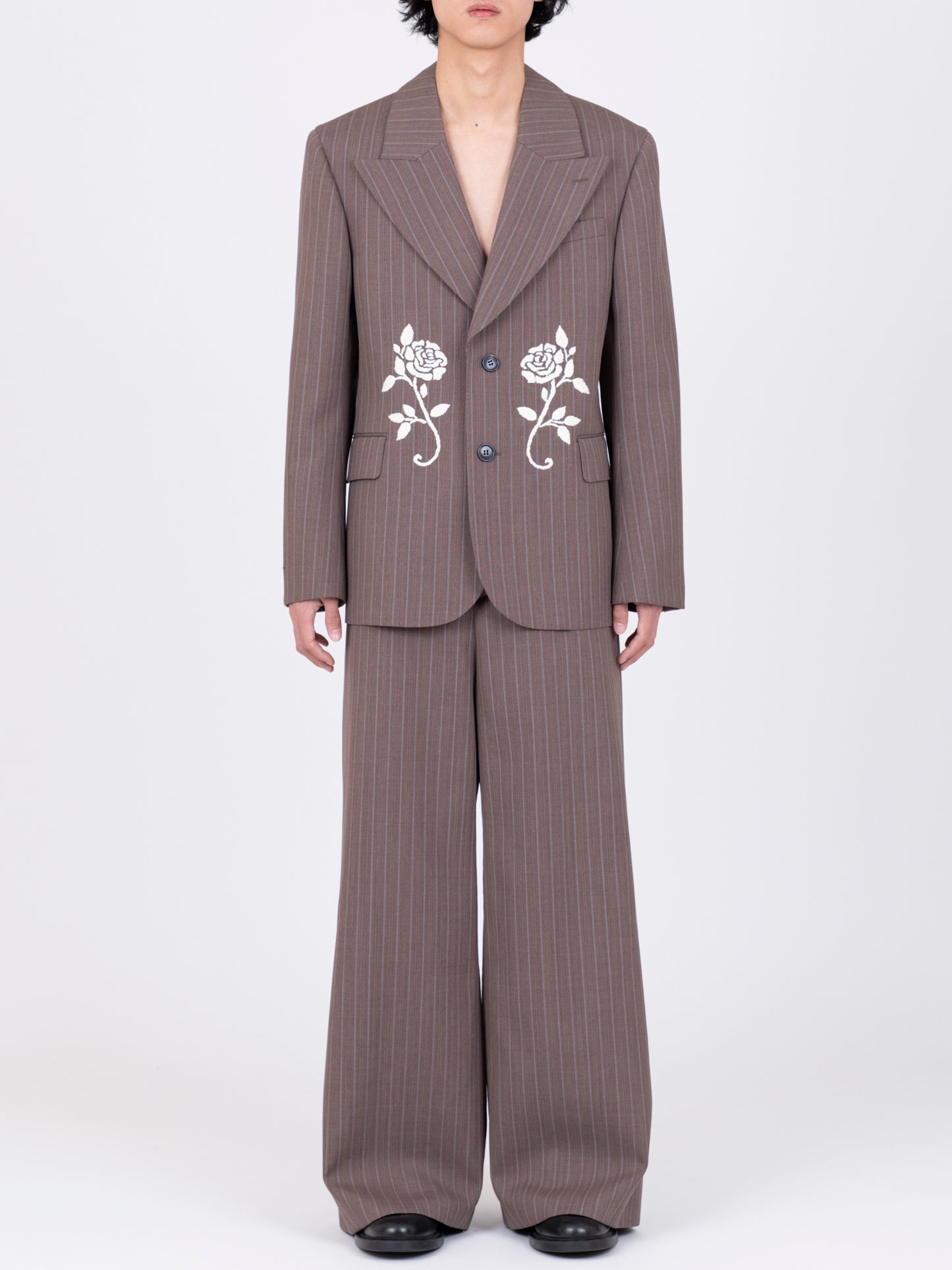 Hand-Embroidered Striped Blazer
