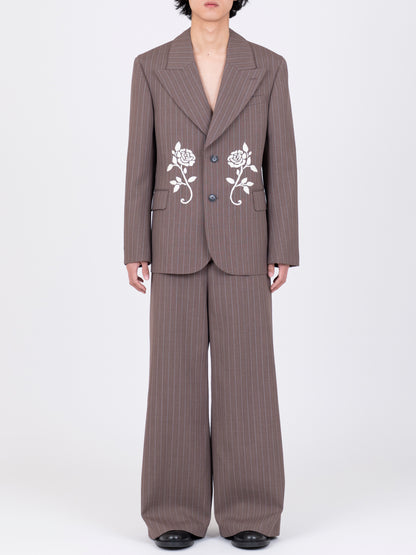 Hand-Embroidered Striped Blazer