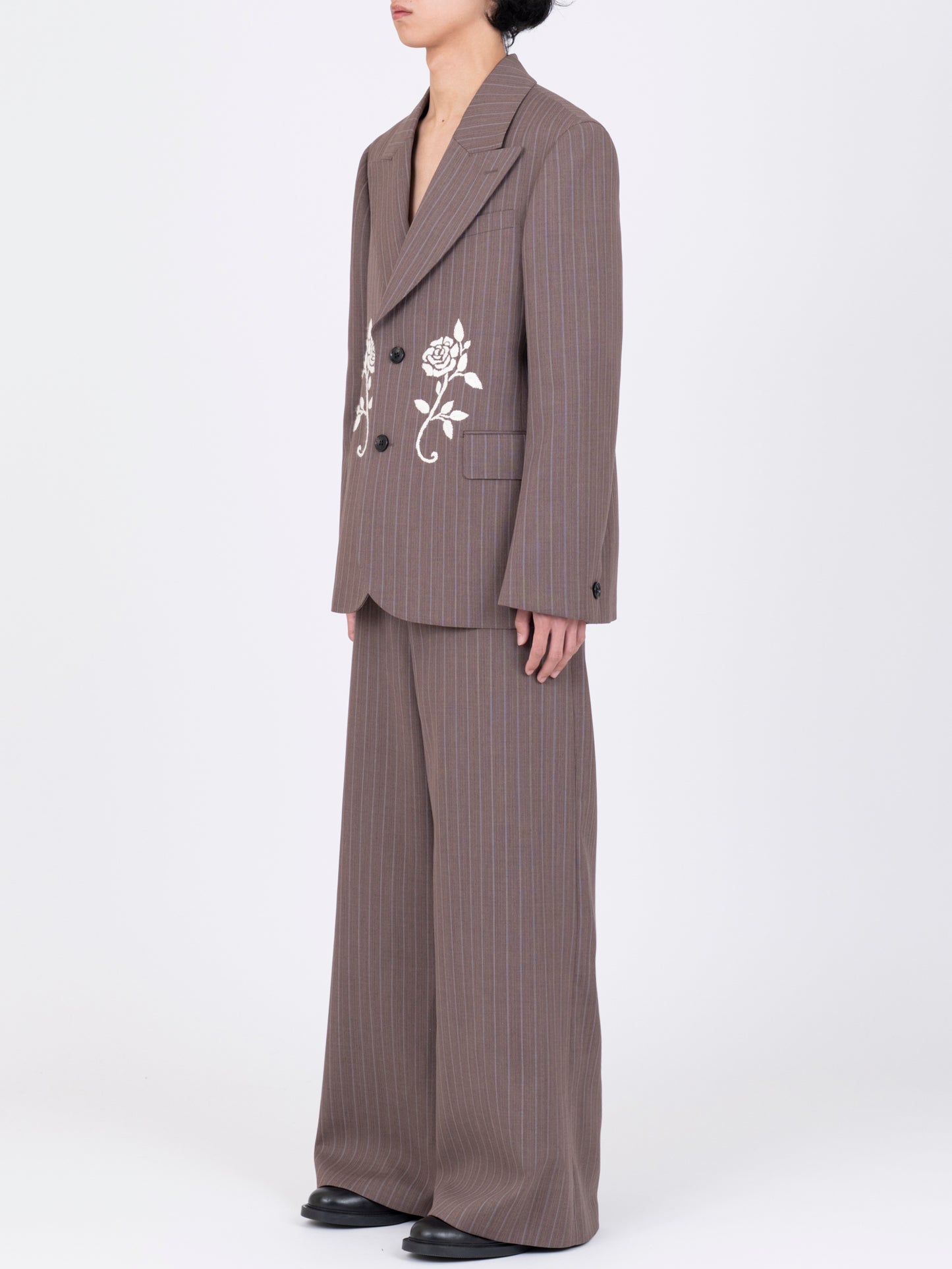 Hand-Embroidered Striped Blazer