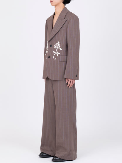 Hand-Embroidered Striped Blazer