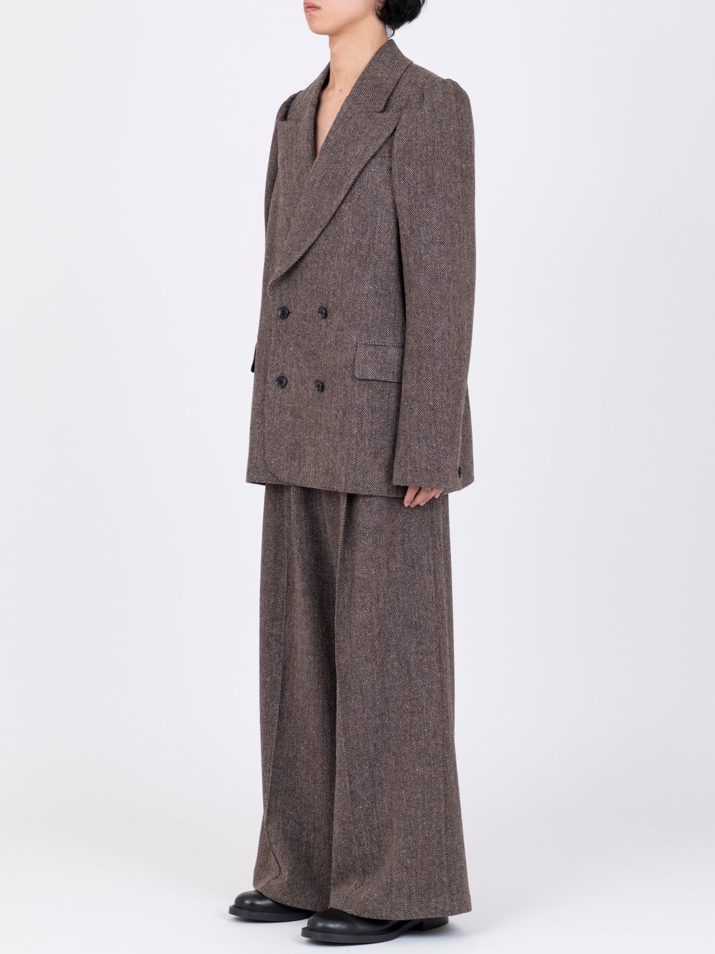 Herringbone  Puff Sleeve DB Blazer