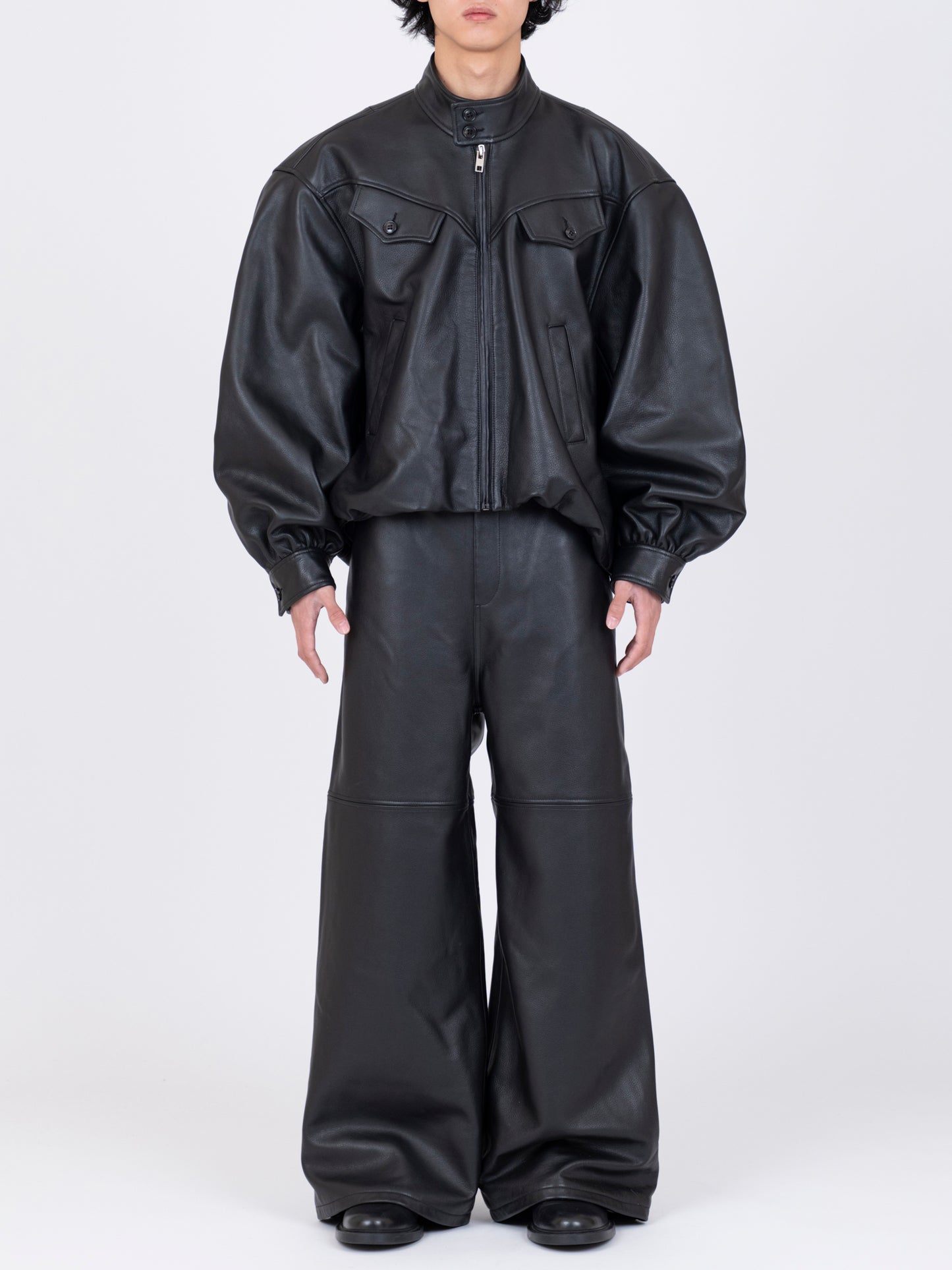 Leather Balloon Harrington Jacket